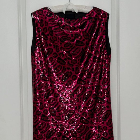 Vibrant Pink Sequin Leopard Print Mini Dress - Picture 5 of 6